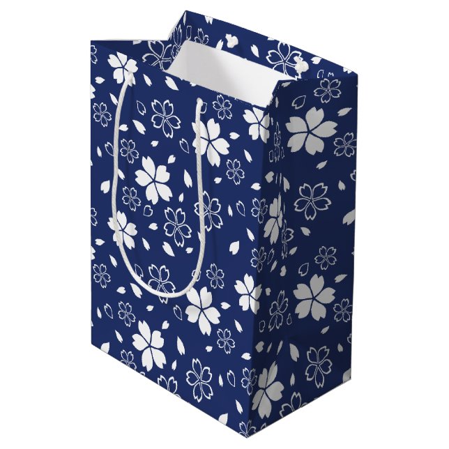 Blue Sakura Pattern Medium Gift Bag (Back Angled)