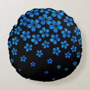 blue sakura round cushion