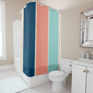 Blue, Salmon and Turquoise Stripes Shower Curtain