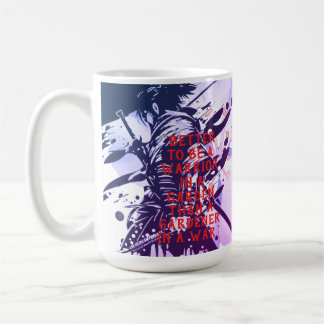 Blue Samurai & Cherry Blossom Ink Art Motivational Coffee Mug
