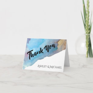 Blue & Sand Abstract Beach Watercolor Thank You 2 Card