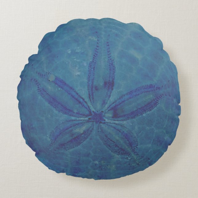 Blue Sand Dollar Nautical Coastal  Round Cushion (Front)