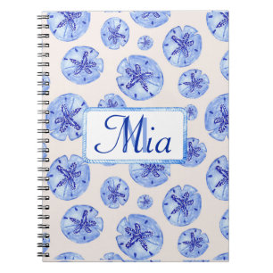 Blue sand dollar watercolor-custom monogram-name notebook