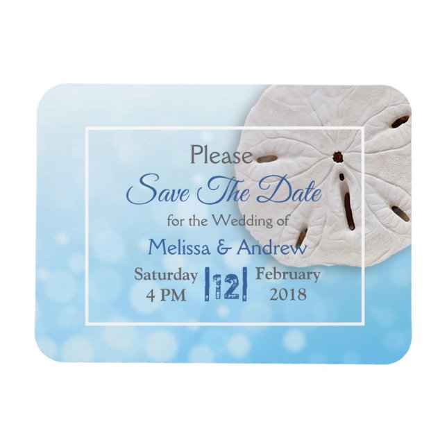 Blue  Sand Dollar  Wedding Save the Date Magnet (Horizontal)