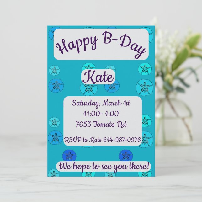 Blue sand dollars Happy Birthday Invitation (Standing Front)