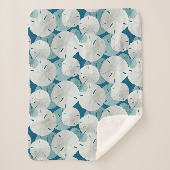 Blue Sand Dollars Pattern Coastal Sherpa Blanket (Front)