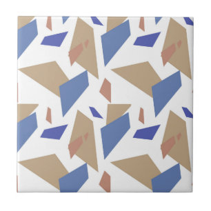 Blue Sandy Brown Geometric Shapes Seamless Pattern Ceramic Tile