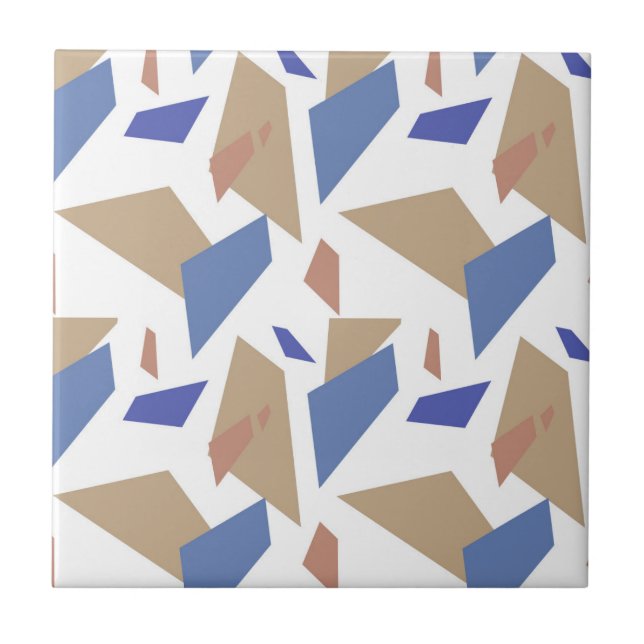 Blue Sandy Brown Geometric Shapes Seamless Pattern Ceramic Tile (Front)