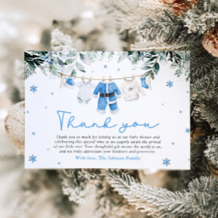 Blue Santa Baby Christmas Baby Shower Thank You Invitation