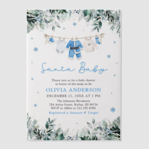Blue Santa Baby Christmas Clothesline Baby Shower Vellum Invitations