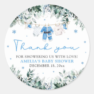 Blue Santa Baby Clothesline Christmas Baby Shower Classic Round Sticker