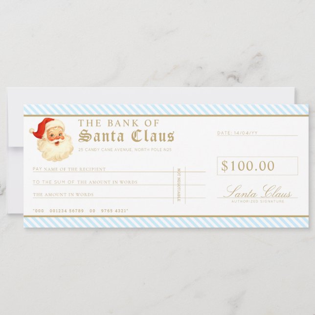 Blue Santa Cheque Gift Voucher Card (Front)