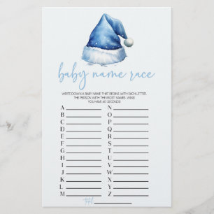 Blue Santa Christmas Name Race Baby Shower Game Stationery
