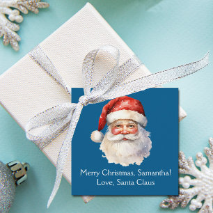 Blue Santa Claus Custom Kids Christmas Party Favour Tags