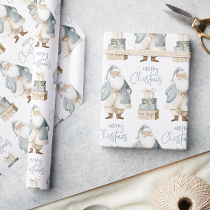 Blue Santa Claus Merry Christmas  Wrapping Paper