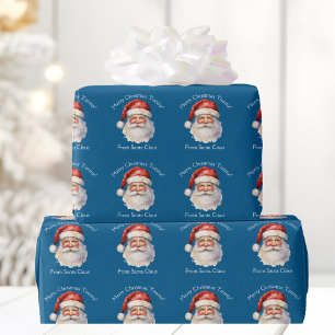 Blue Santa Claus Personalised Kids Christmas Wrapping Paper