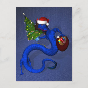 Blue Santa Dragon Holiday Postcard