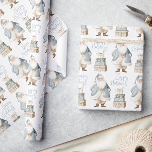Blue Santa Happy Holidays Christmas Wrapping Paper