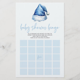 Blue Santa Hat Christmas Bingo Baby Shower Game Stationery