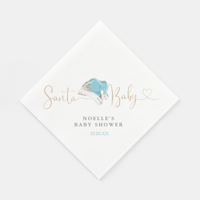 Blue Santa Hat Christmas Santa Baby Baby Shower Napkin (Corner)