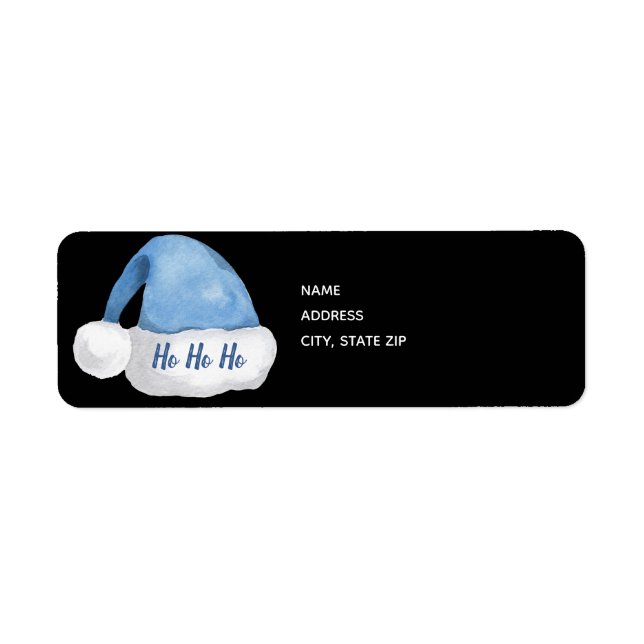 Blue Santa Hat/ Ho Ho Ho Return Address Label (Front)