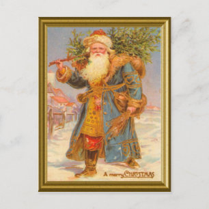 Blue Santa Holiday Postcard