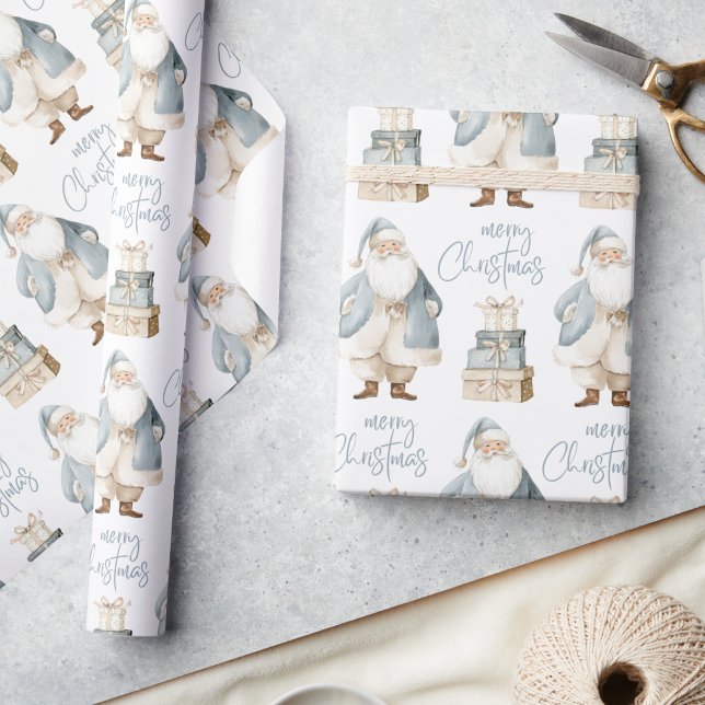 Blue Santa Merry Christmas  Wrapping Paper (Creator Uploaded)