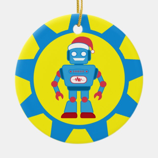 Blue Santa Robot Ceramic Tree Decoration (Front)