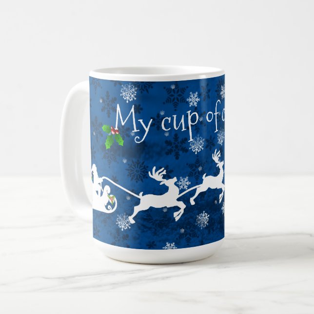 Blue Santa's Sleigh and Reindeer Coffee Mug (Front Left)