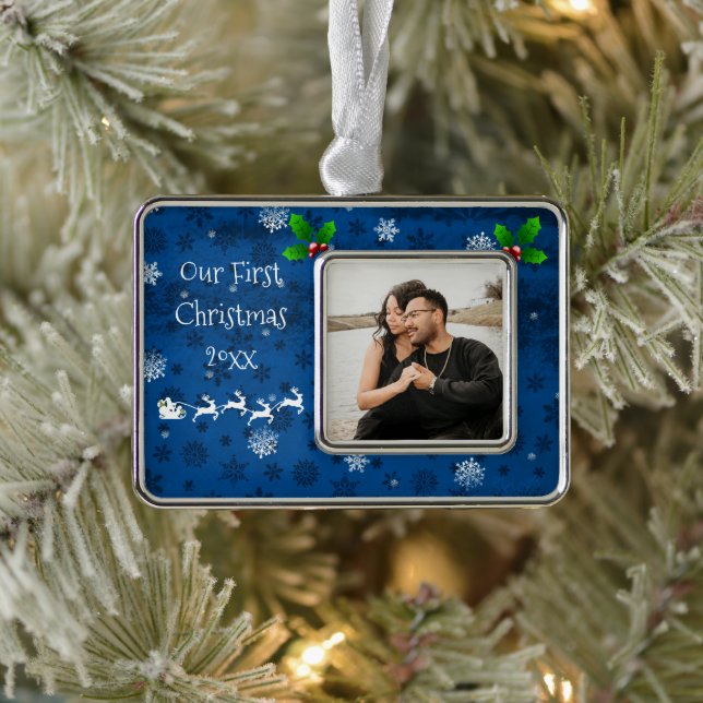 Blue Santa's Sleigh & Reindeer Christmas Ornament (Tree)