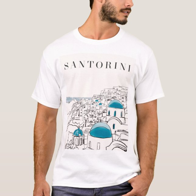 Blue Santorini Greece T-Shirt (Front)