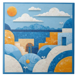 Blue Santorini Mediterranean Azulejo Ceramic Tile