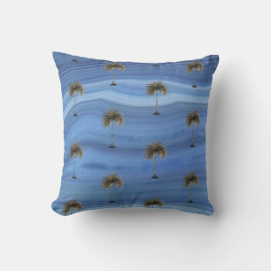 Blue Saphire Elegant Tropical Palm Tree Cushion