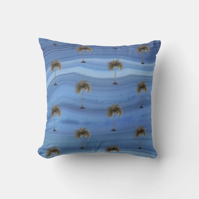 Blue Saphire Elegant Tropical Palm Tree Cushion (Front)