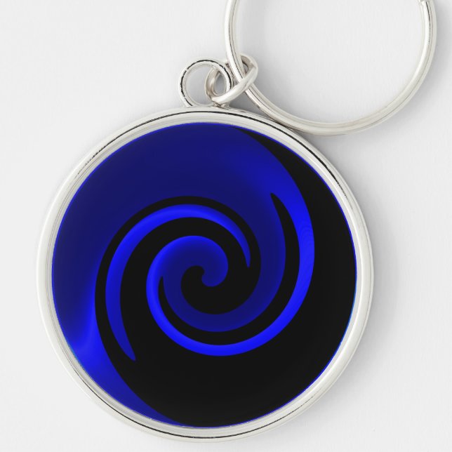 Blue Sapphire and Black Swirl Background Key Ring (Front)