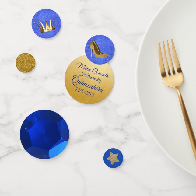 Blue Sapphire and Gold Custom Quinceanera Confetti (Group)