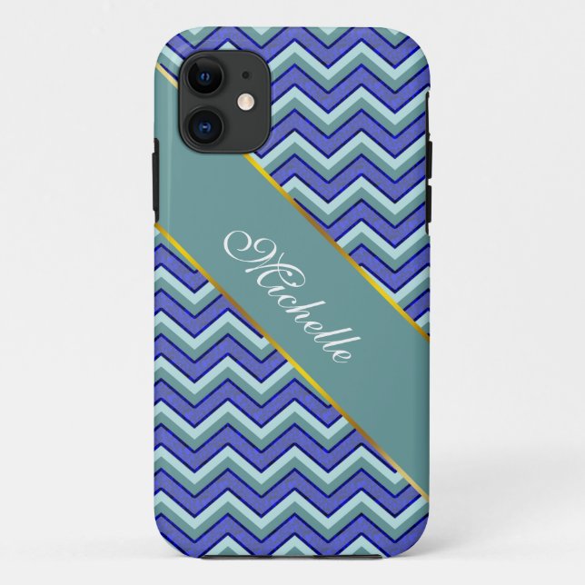 Blue Sapphire Chevron Pattern Case-Mate iPhone Case (Back)