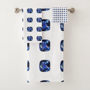 Blue Sapphire Cushion-Cut Pattern Bath Towel Set
