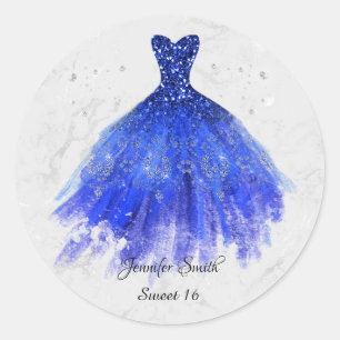 Blue Sapphire Dress Glitter Sweet Sixteen Classic Round Sticker