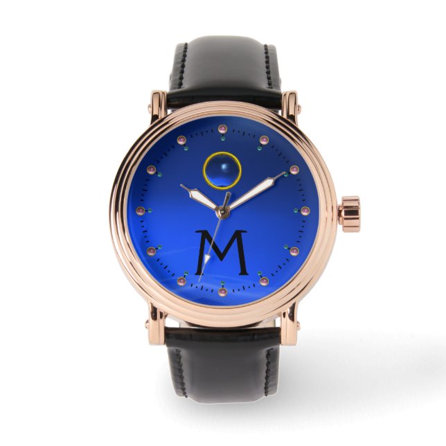 BLUE SAPPHIRE GEM STONE MONOGRAM WATCH (Front)