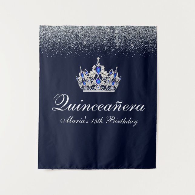 Blue Sapphire, Glitter Quinceanera Tapestry (Front)