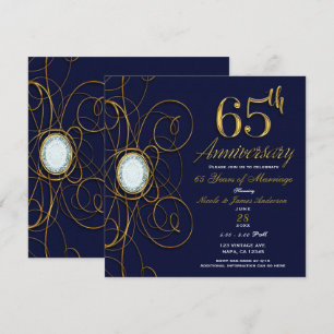 Blue Sapphire & Gold Diamond 65 65th Anniversary Invitation