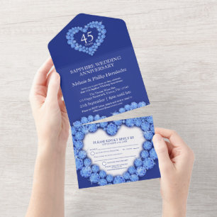 Blue sapphire heart 45th wedding anniversary  all in one invitation