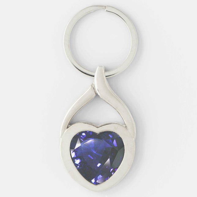 Blue Sapphire Heart Gemstones  Key Ring (Front)