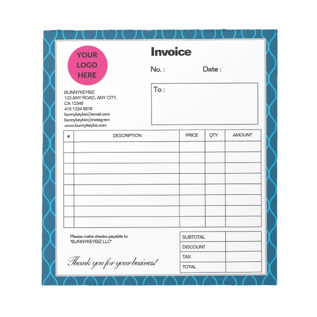Blue Sapphire Line Company Business Invoice Note (Front)