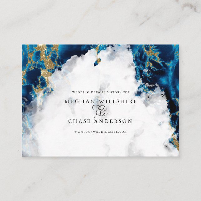 Blue Sapphire Marbled Watercolor BarefootBride™ Business Card (Front)