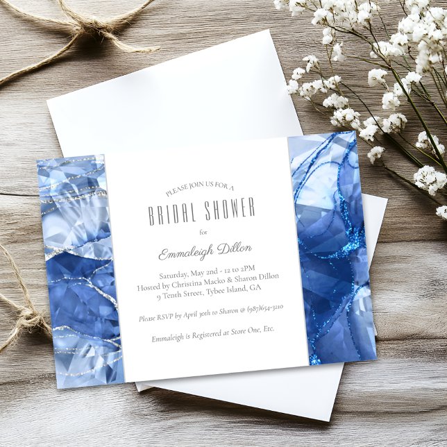 Blue Sapphire Princess Cut Gemstone Bridal Shower Invitation (Creator Uploaded)