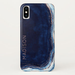 Blue Sapphire & Rose Gold Geode Agate Personalised Case-Mate iPhone Case