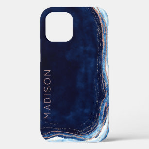 Blue Sapphire & Rose Gold Geode Agate Personalised iPhone 12 Pro Case