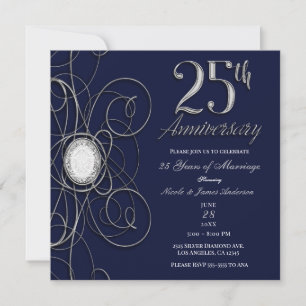 Blue Sapphire & Silver Diamond 25 25th Anniversary Invitation